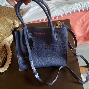 Michael Kors navy tote bag with crossover strap